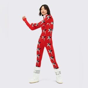 Perfect Moment Red and White Star Jumpsuit ski suit Merino Wool